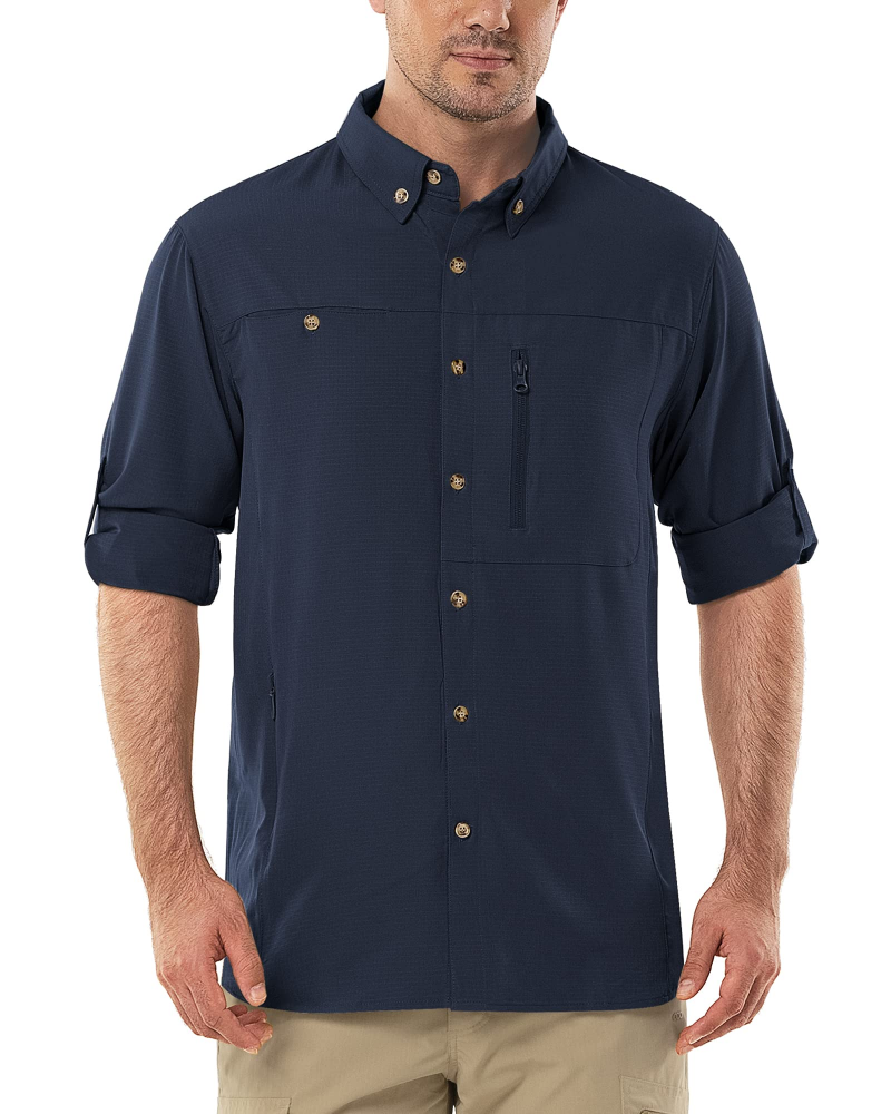 Aidan Men's UPF50+ Fishing Shirt – Roll Sleeve Outdoor Hiking Shirt with Pockets