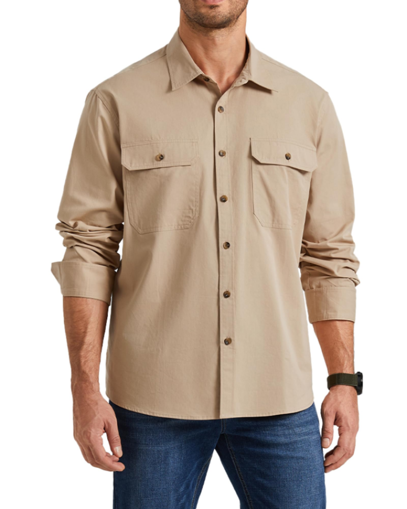 Brody Men's Cotton Overshirt – Button-Up Workwear Shirt with Chest Pockets