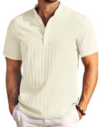 Nathan Men's Textured Henley T-Shirt – Striped Short Sleeve Button Neck Casual Top