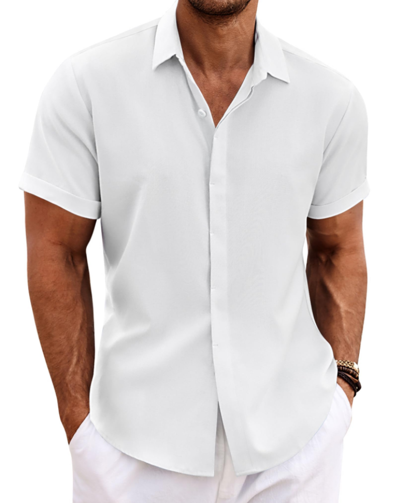 Cedric Men's Linen Blend Short Sleeve Shirt – Button-Up Casual Summer Shirt