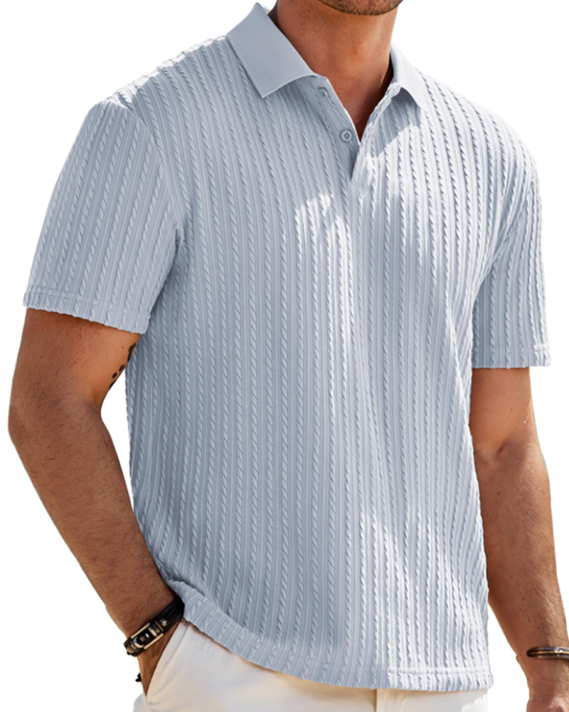 Gram Men's Knit Polo Shirt – Short Sleeve 2 Button Textured Polo Top