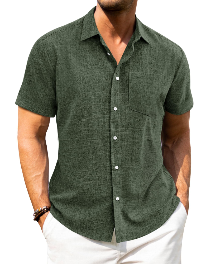Mileson Men's Linen Short Sleeve Shirt – Regular Fit Button-Up Summer Shirt