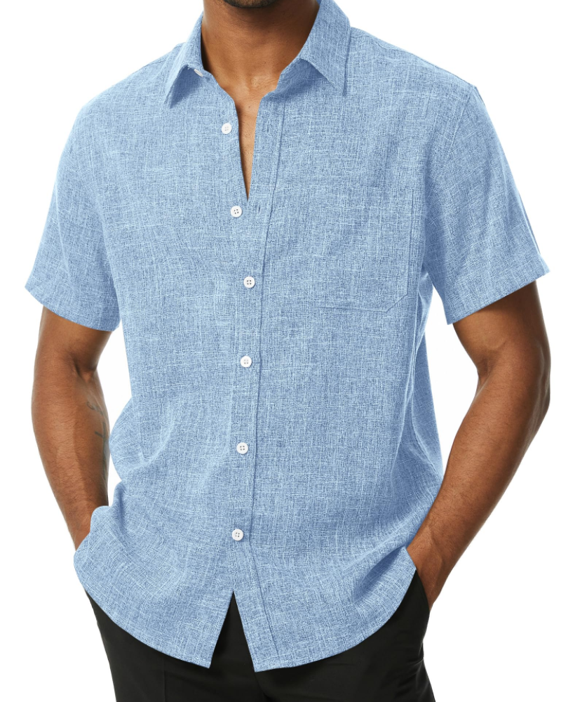 Austin Men's Textured Short Sleeve Shirt – Button-Up Casual Summer Shirt with Chest Pocket