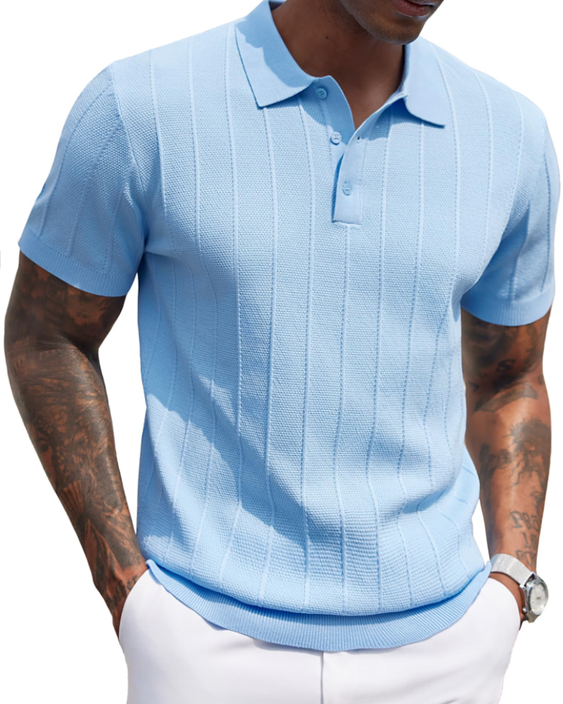 Adrian Men's Viscose Knit Polo Shirt – Short Sleeve Button Placket Polo Top