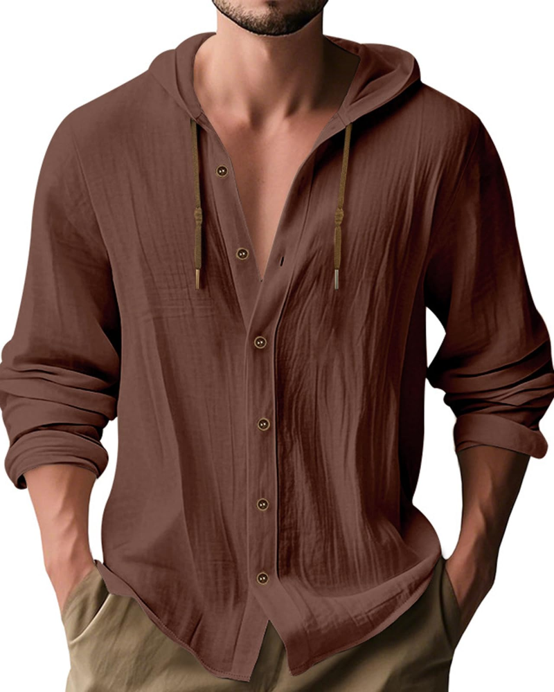Colby Men's Linen Hooded Shirt – Long Sleeve Button-Up Casual Summer Hoodie