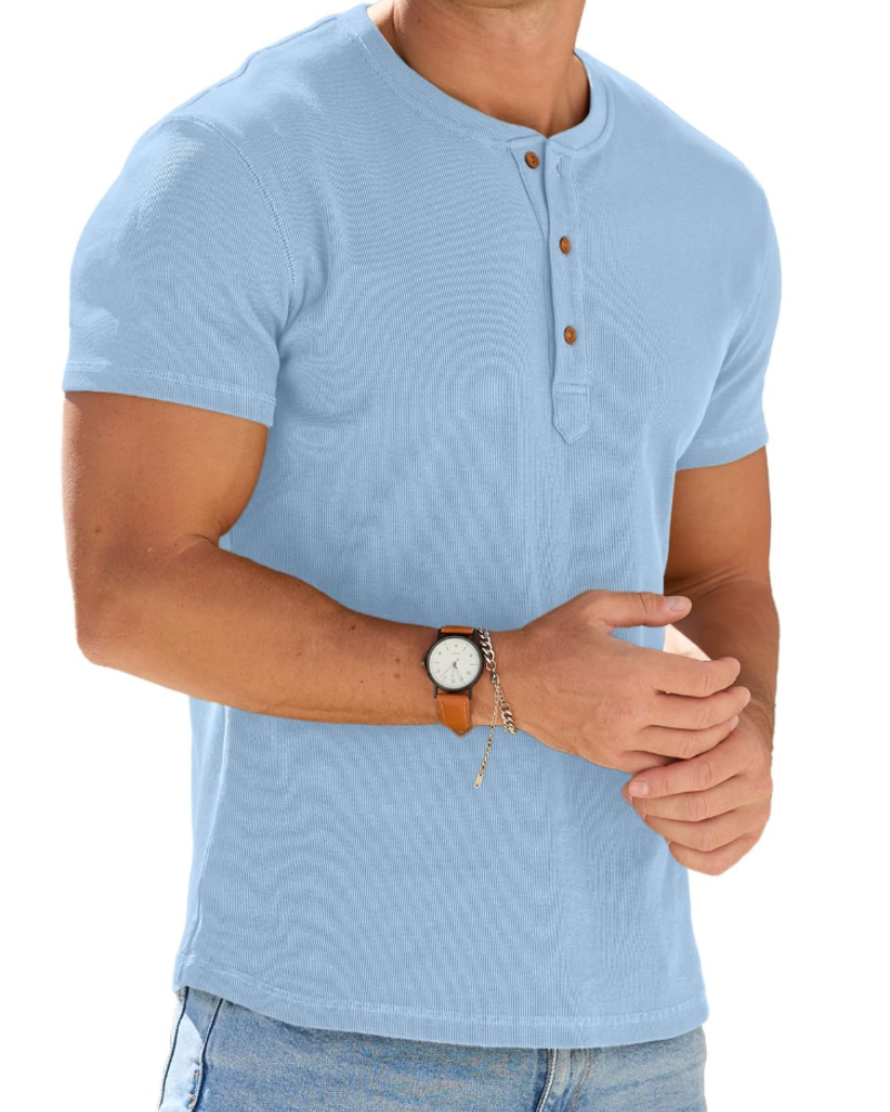Dylan Men's Cotton Blend Henley T-Shirt – 3-Button Short Sleeve Casual Top