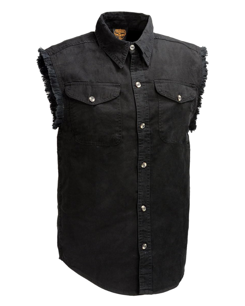 Gage Men's Sleeveless Denim Shirt – Cotton Button-Up Vest with Chest Pockets