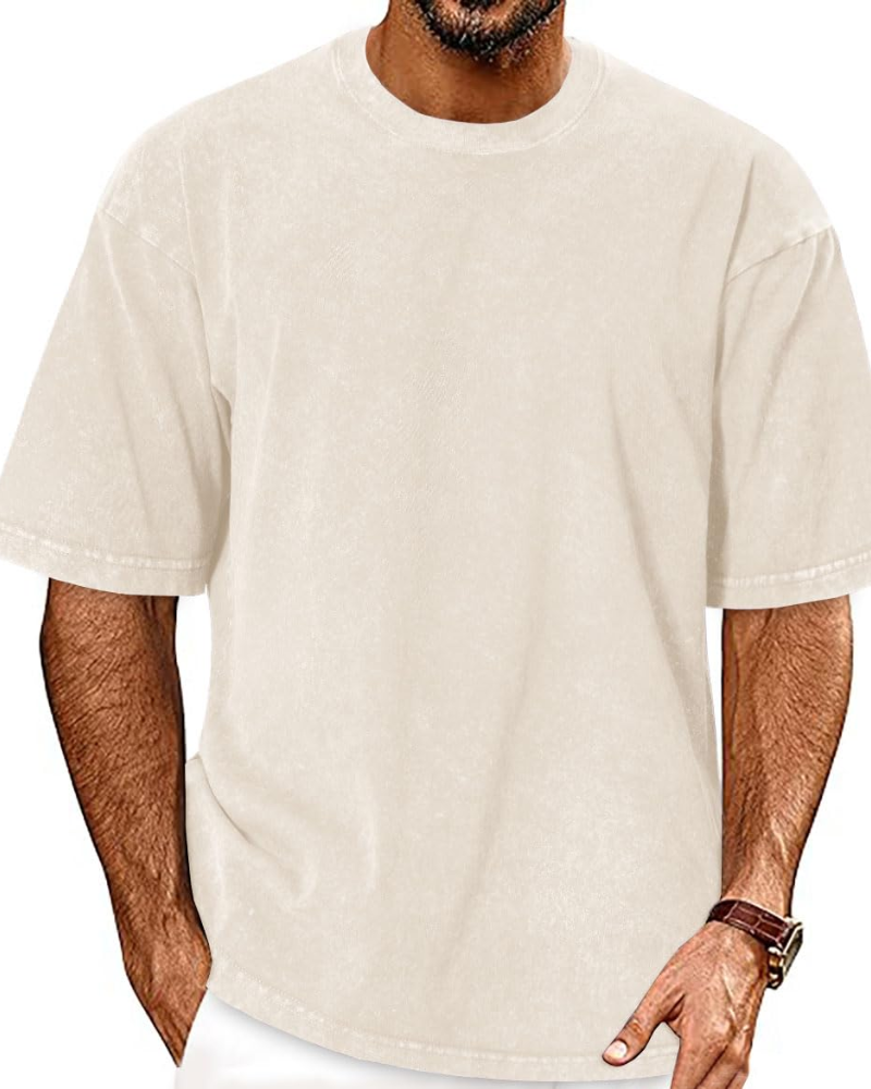 Caleb Men's Acid Wash T-Shirt – Oversized Crew Neck Vintage Casual Cotton Tee