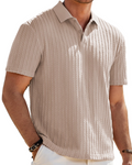 Gram Men's Knit Polo Shirt – Short Sleeve 2 Button Textured Polo Top