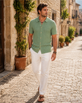 Colton Men's Knitted Polo Shirt – Cable Knit Short Sleeve Full Button Collared Top