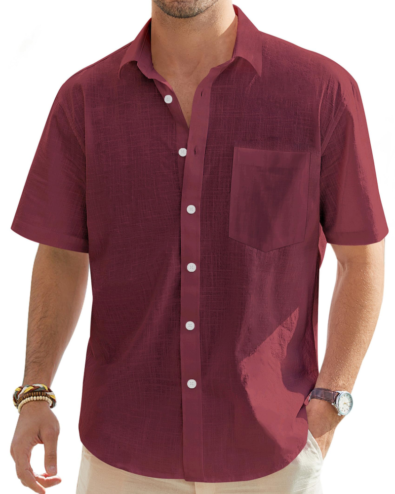 Norman Men's Cotton Linen Short Sleeve Shirt – Regular Fit Button-Up Summer Shirt
