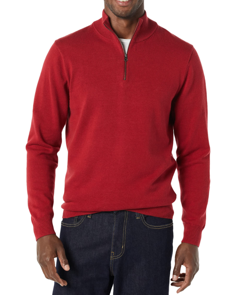 Grahamson Men's Cotton Zip Sweater – Regular Fit Mock Neck Knit Jumper