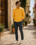 Nathan Men's Long Sleeve Polo Shirt – 100% Cotton Pique Slim Fit Polo