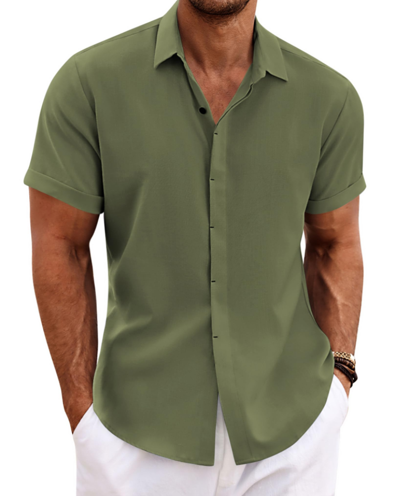 Cedric Men's Linen Blend Short Sleeve Shirt – Button-Up Casual Summer Shirt