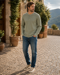 Lincoln Men's Waffle Henley T-Shirt – Long Sleeve Cotton Blend Button Neck Top