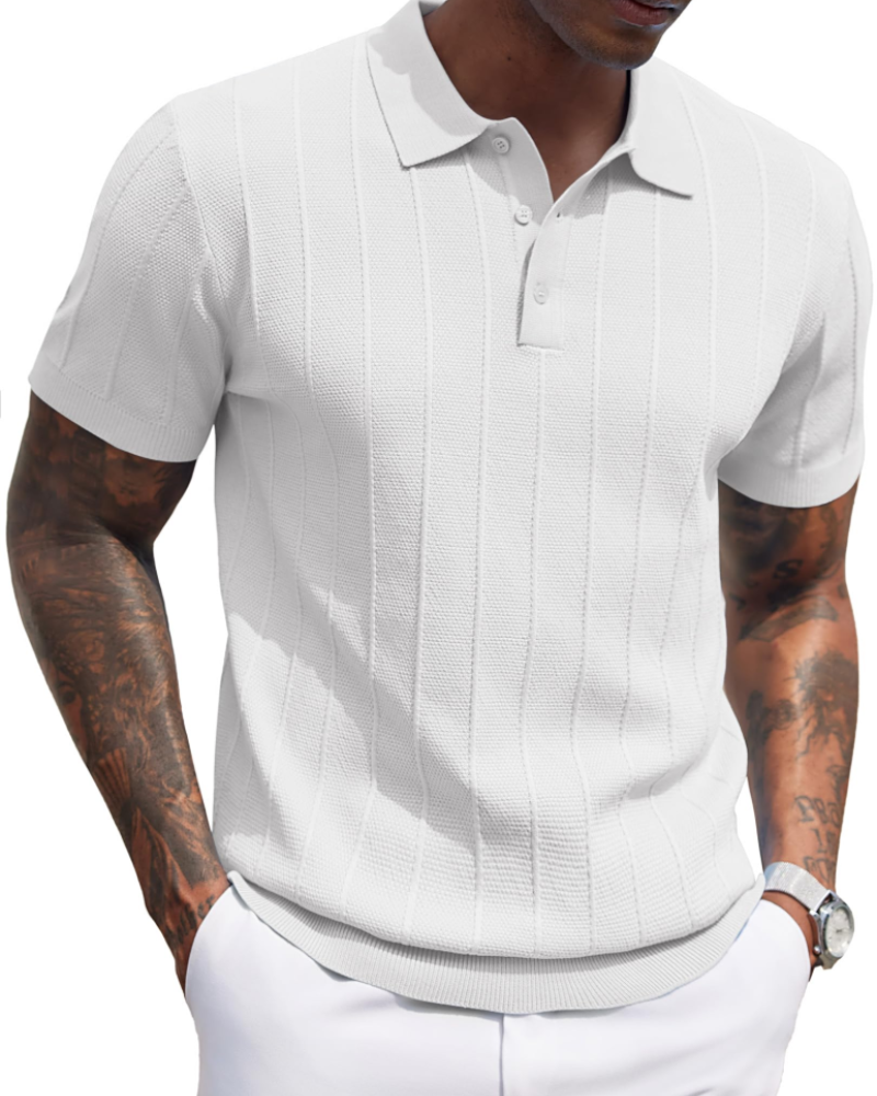 Adrian Men's Viscose Knit Polo Shirt – Short Sleeve Button Placket Polo Top
