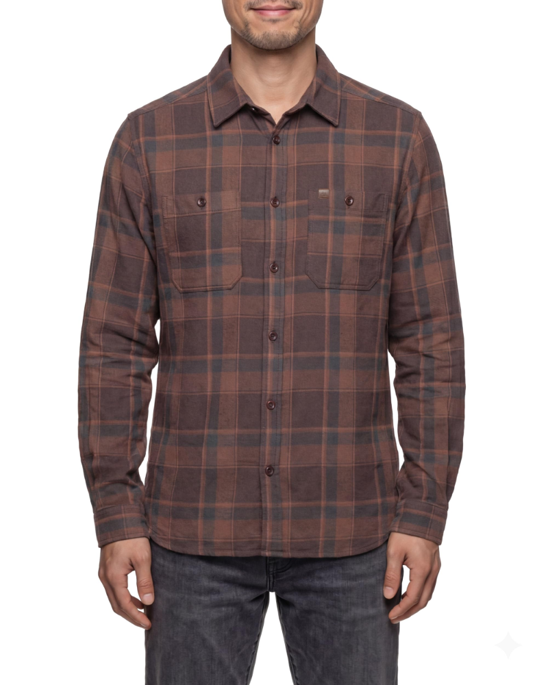 Ronan Men's Organic Cotton Flannel Shirt – Long Sleeve Button-Up Checked Overshirt