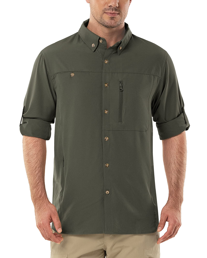 Aidan Men's UPF50+ Fishing Shirt – Roll Sleeve Outdoor Hiking Shirt with Pockets