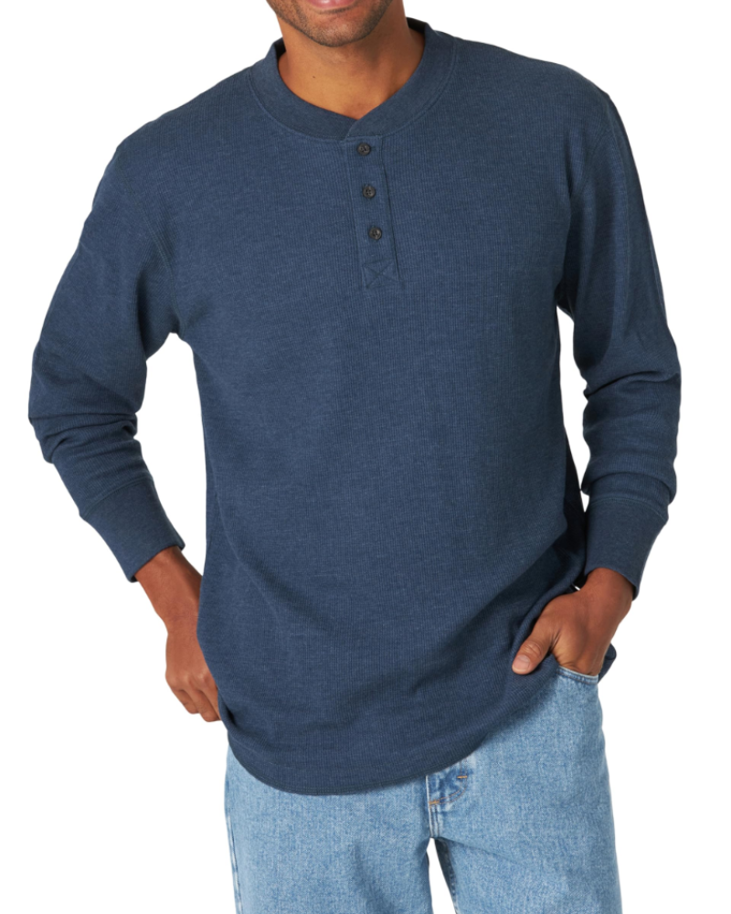 Lincoln Men's Waffle Henley T-Shirt – Long Sleeve Cotton Blend Button Neck Top