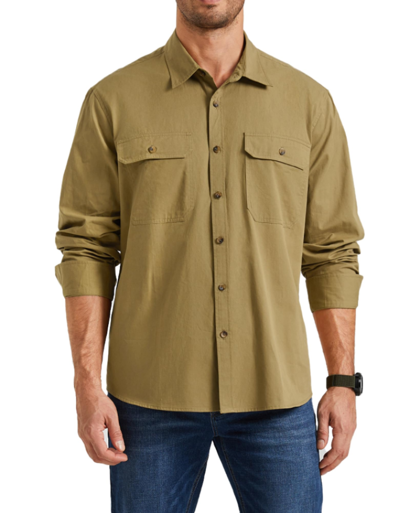Brody Men's Cotton Overshirt – Button-Up Workwear Shirt with Chest Pockets