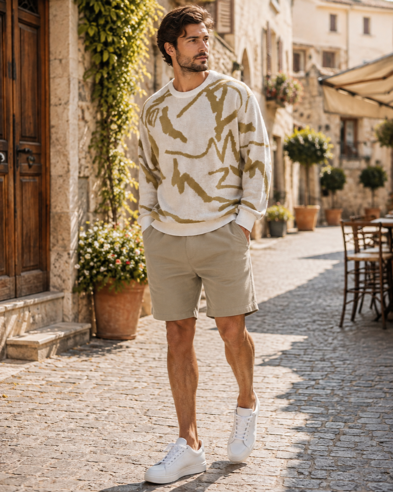 Tristan Men's Knit Jumper – Abstract Pattern Crew Neck Winter Sweater