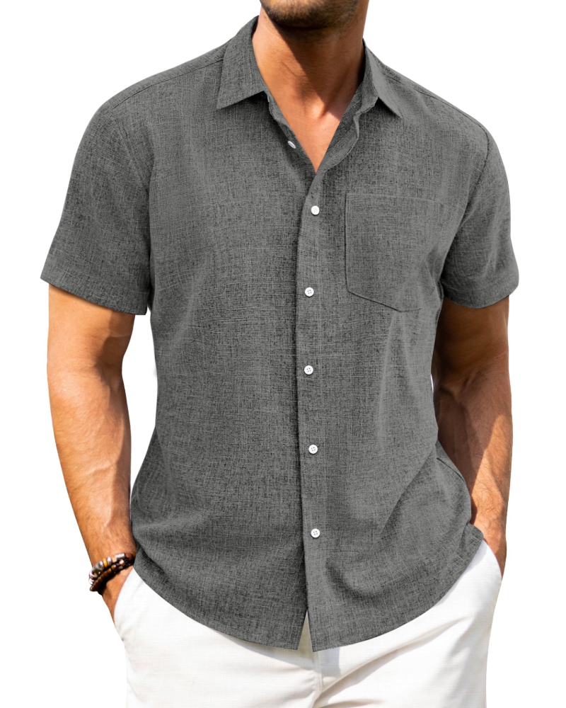 Mileson Men's Linen Short Sleeve Shirt – Regular Fit Button-Up Summer Shirt