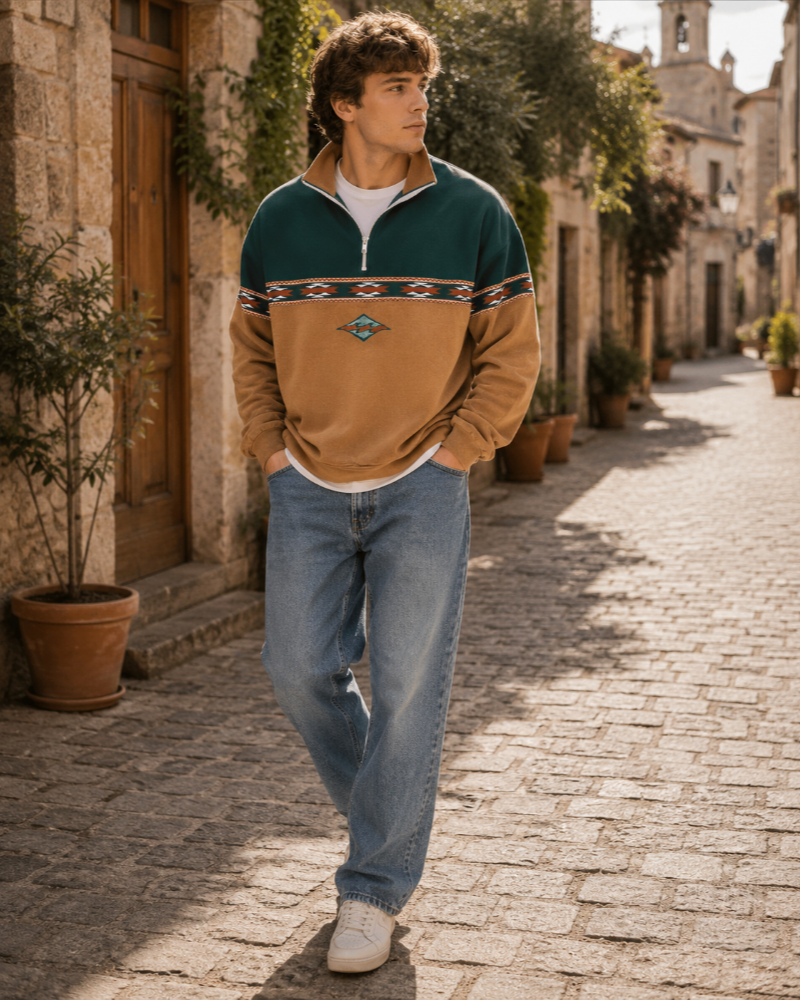 Eddie Men's Quarter Zip Jumper – Retro Knit Smart Casual Autumn Winter Sweater