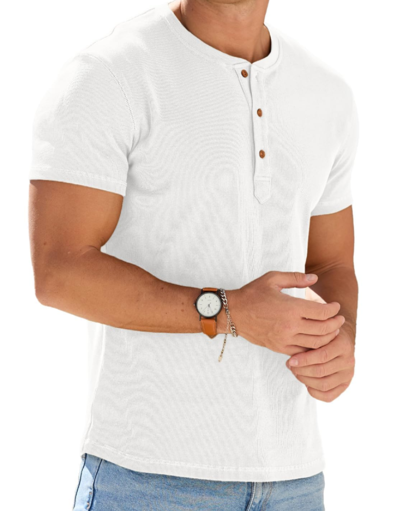 Dylan Men's Cotton Blend Henley T-Shirt – 3-Button Short Sleeve Casual Top