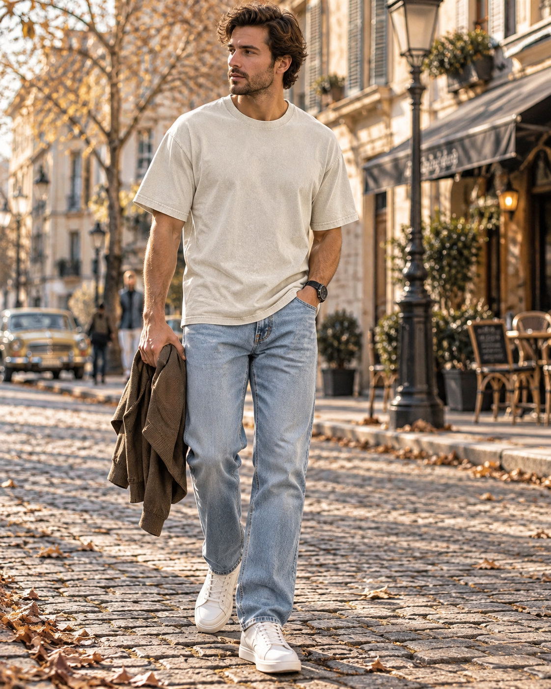 Frederick Men's Oversized T-Shirt – Vintage Washed Cotton Crew Neck Short Sleeve Tee