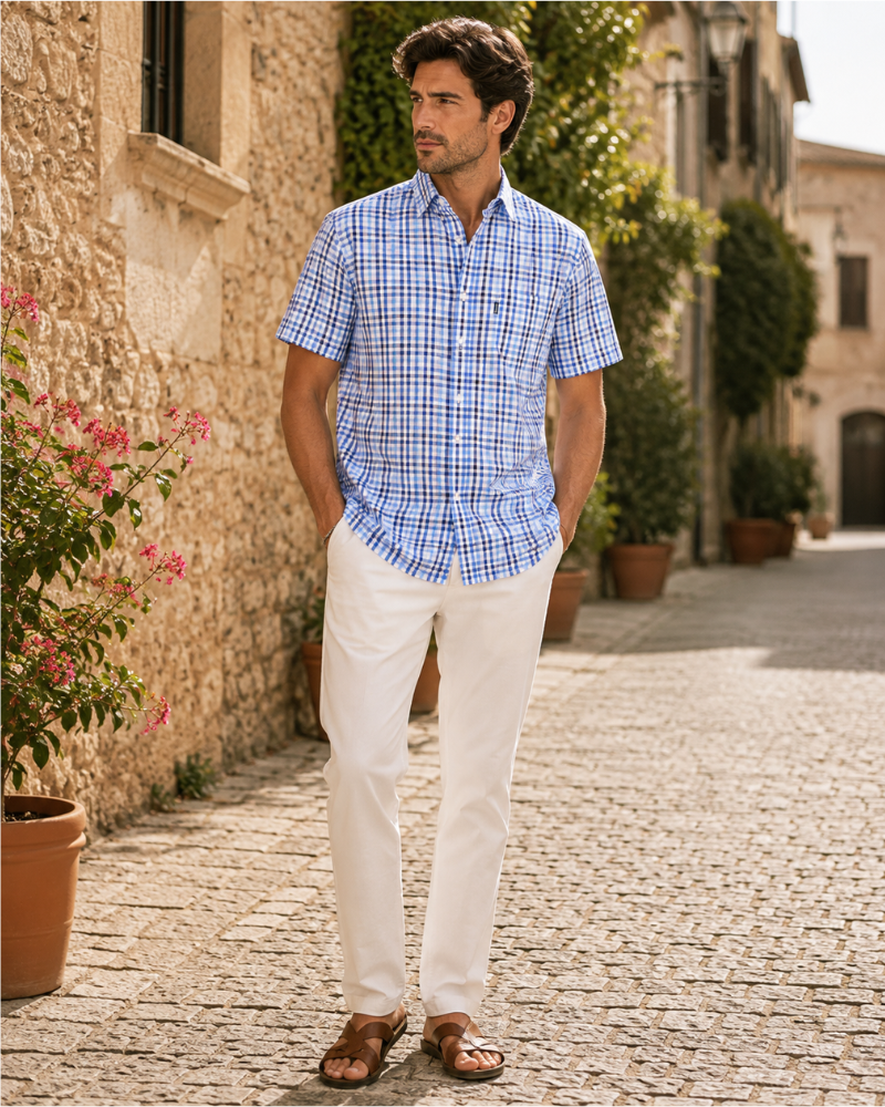 Spencer Men's Western Shirt – Short Sleeve Cotton Blend Button-Up Club Collar Shirt