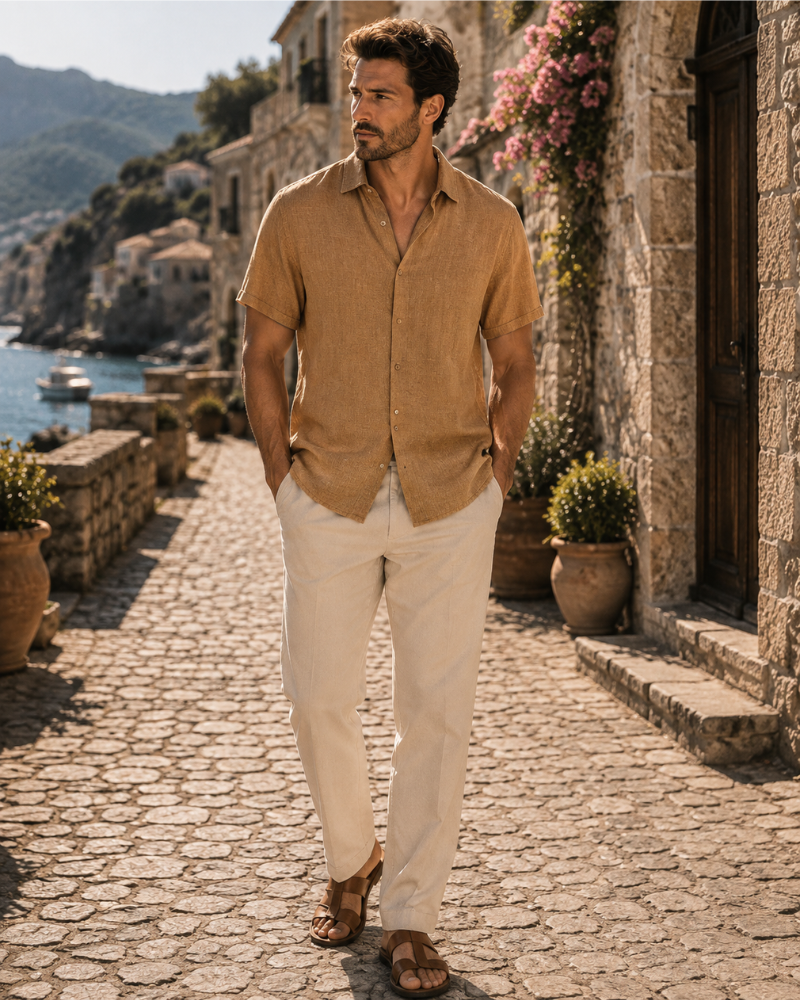 Colby Men's Short Sleeve Button Shirt – Polyester Casual Summer Collared Shirt