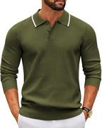 Rylan Men's Polo Neck Jumper – Long Sleeve Textured Knit Quarter Button Sweater