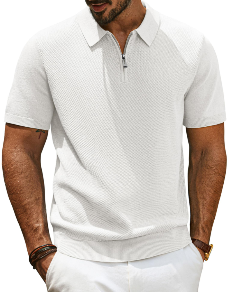 Brody Men's Knitted Polo Shirt – Short Sleeve Zip Neck Textured Knit Top