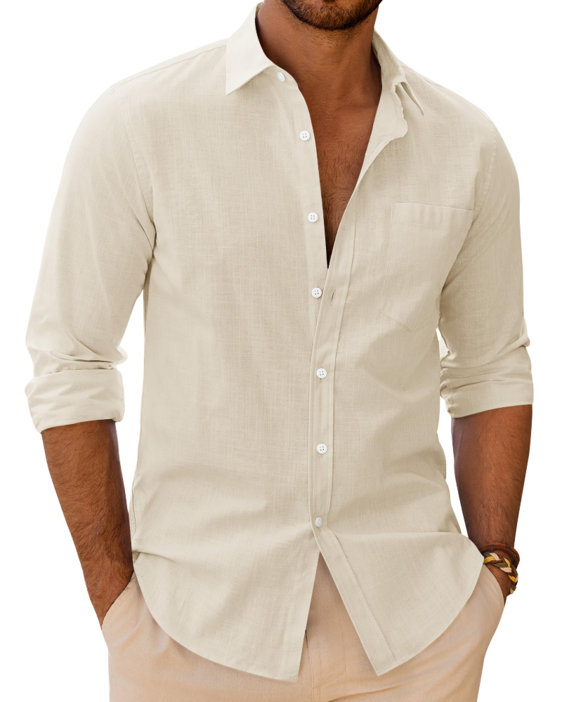 Alfred Men's Linen Cotton Long Sleeve Shirt – Regular Fit Button-Up Casual Shirt