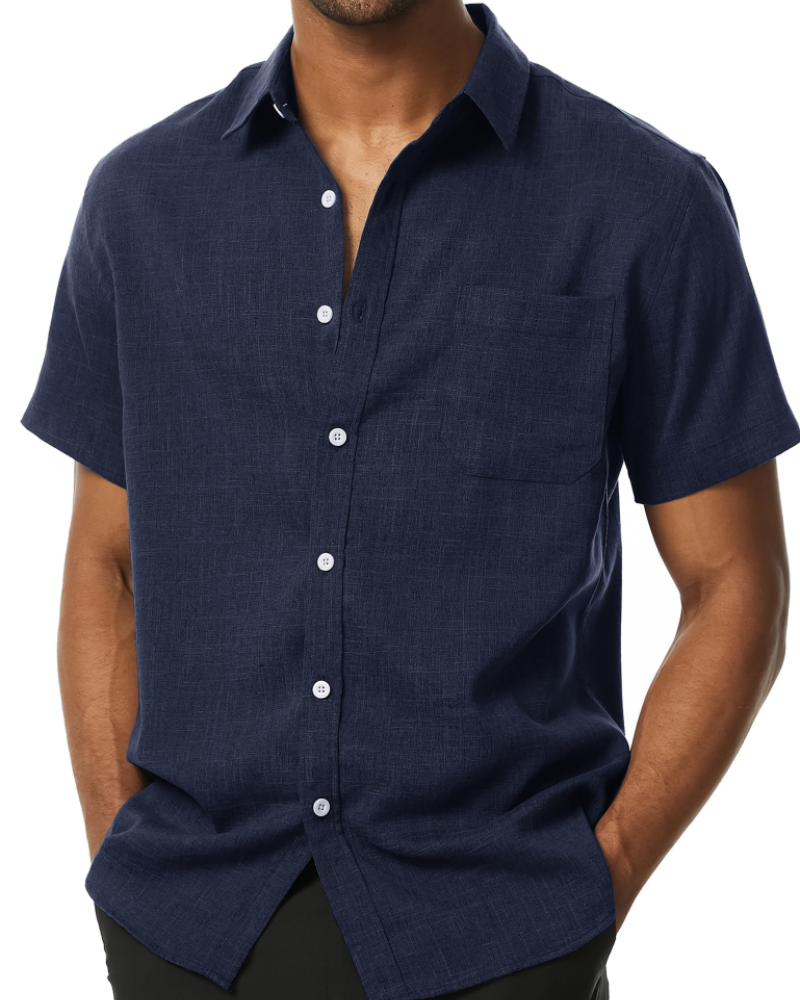 Austin Men's Textured Short Sleeve Shirt – Button-Up Casual Summer Shirt with Chest Pocket