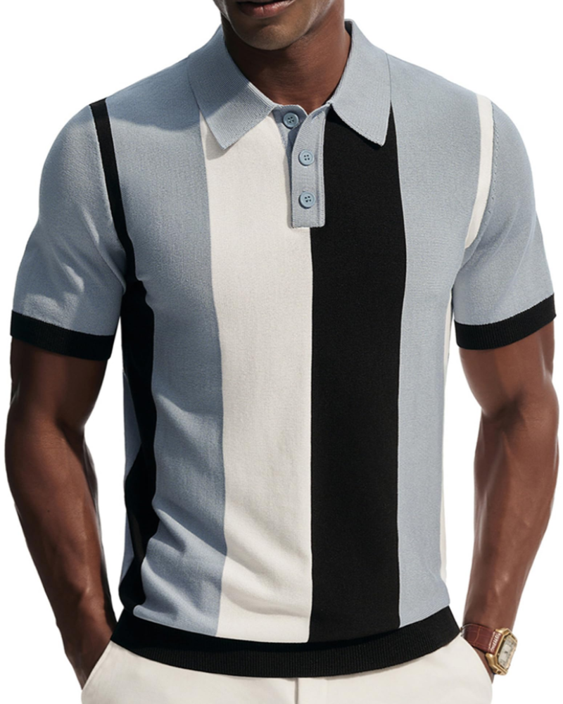 Tristan Men's Knitted Polo Shirt – Textured Short Sleeve Collared Knit Top