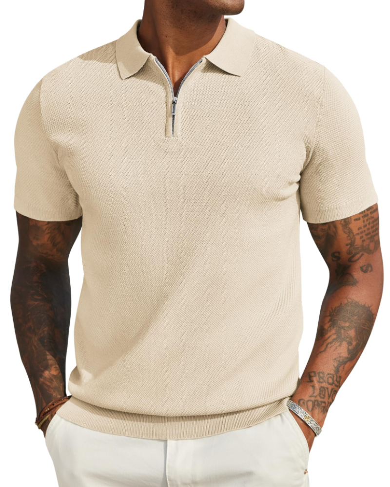 Spencer Men's Knitted Polo Shirt – Short Sleeve Quarter Zip Collared Knit Top