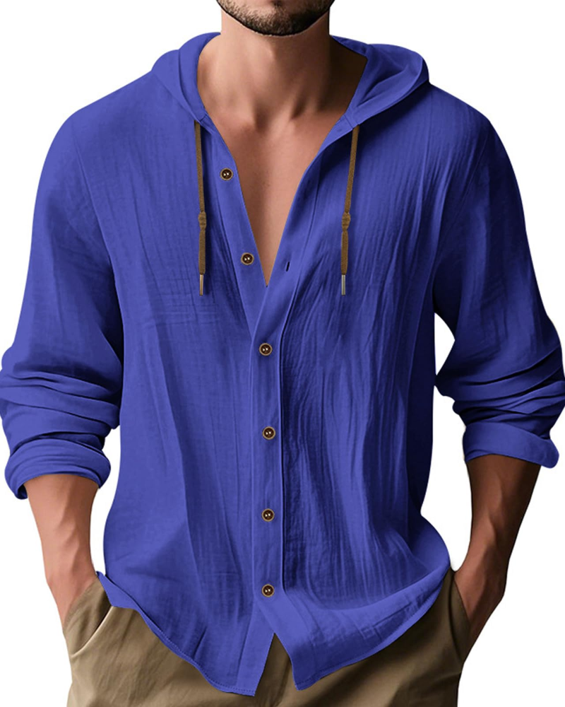 Colby Men's Linen Hooded Shirt – Long Sleeve Button-Up Casual Summer Hoodie