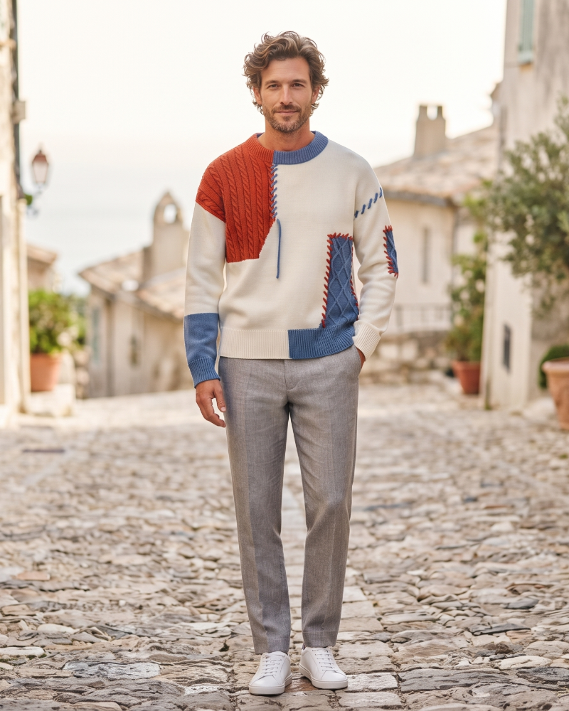 Gareth Men's Patchwork Jumper – Soft Warm Knit for Smart-Casual Autumn Style