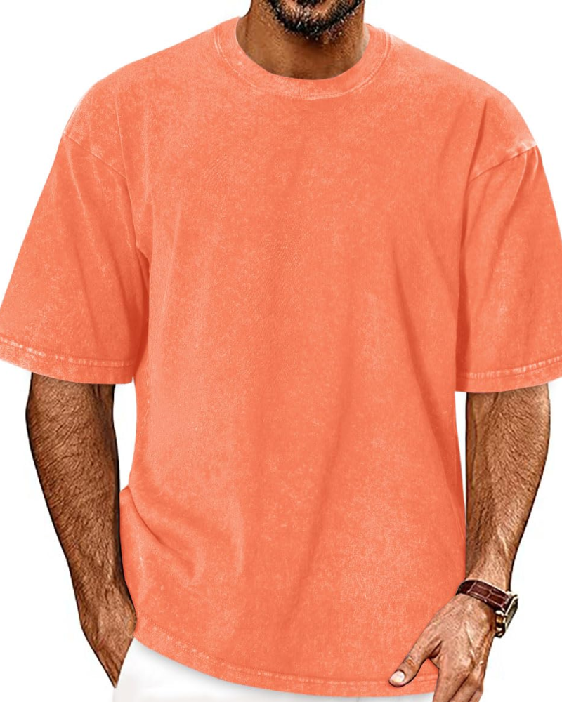 Caleb Men's Acid Wash T-Shirt – Oversized Crew Neck Vintage Casual Cotton Tee