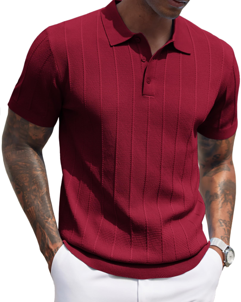 Adrian Men's Viscose Knit Polo Shirt – Short Sleeve Button Placket Polo Top