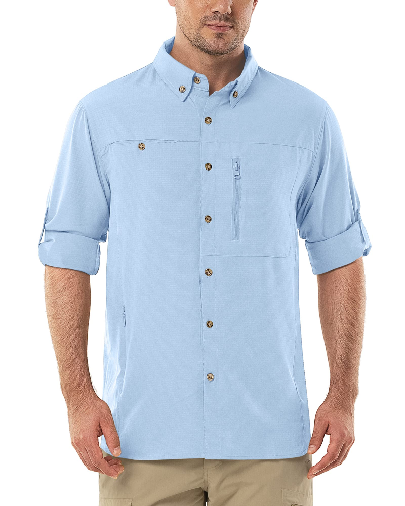 Aidan Men's UPF50+ Fishing Shirt – Roll Sleeve Outdoor Hiking Shirt with Pockets