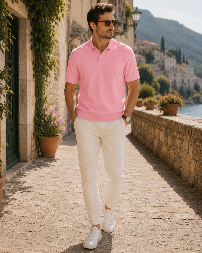 Grayson Men's Polo Shirt – Short Sleeve Three Button Collared Casual Top