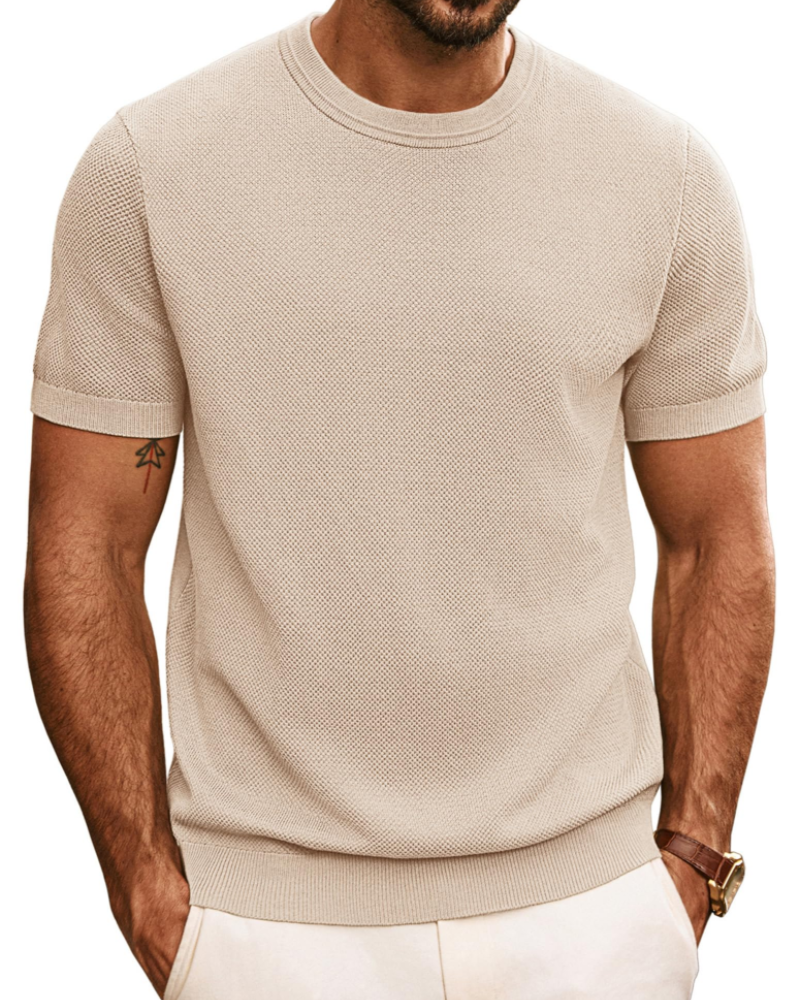 Ellison Men's Knitted T-Shirt – Textured Short Sleeve Crew Neck Knit Top