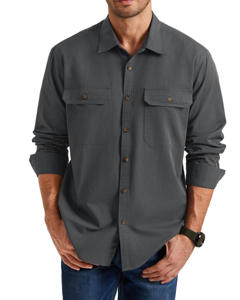 Brody Men's Cotton Overshirt – Button-Up Workwear Shirt with Chest Pockets