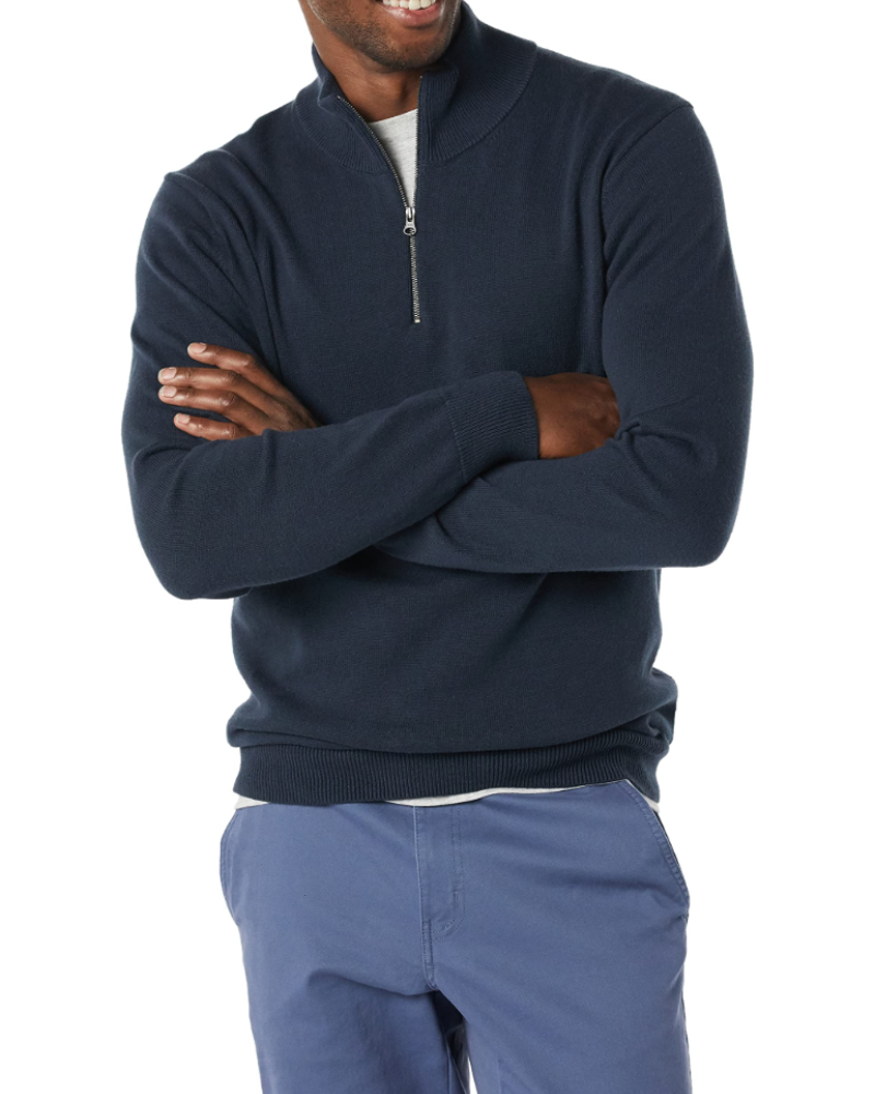 Grahamson Men's Cotton Zip Sweater – Regular Fit Mock Neck Knit Jumper