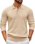Rylan Men's Polo Neck Jumper – Long Sleeve Textured Knit Quarter Button Sweater