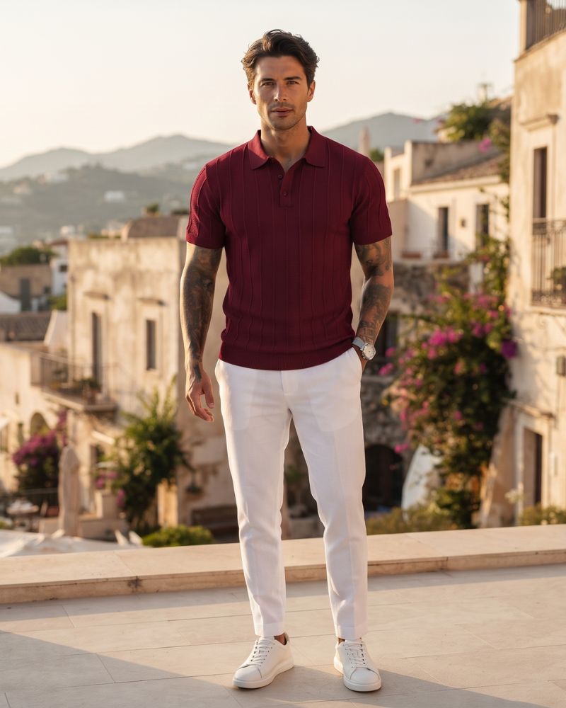 Adrian Men's Viscose Knit Polo Shirt – Short Sleeve Button Placket Polo Top