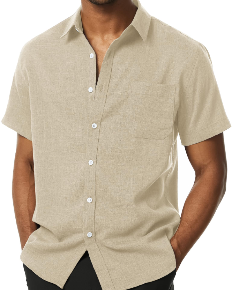 Austin Men's Textured Short Sleeve Shirt – Button-Up Casual Summer Shirt with Chest Pocket