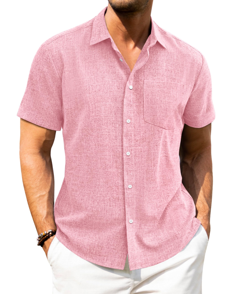 Mileson Men's Linen Short Sleeve Shirt – Regular Fit Button-Up Summer Shirt